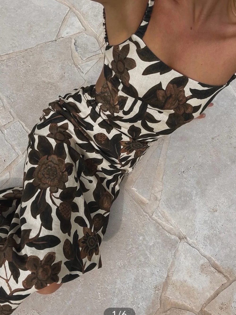 Commense Cream Maxi Dress with Brown Floral Print